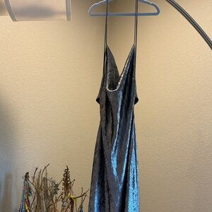 Zara Metallic Charcoal Backless Slip Dress
